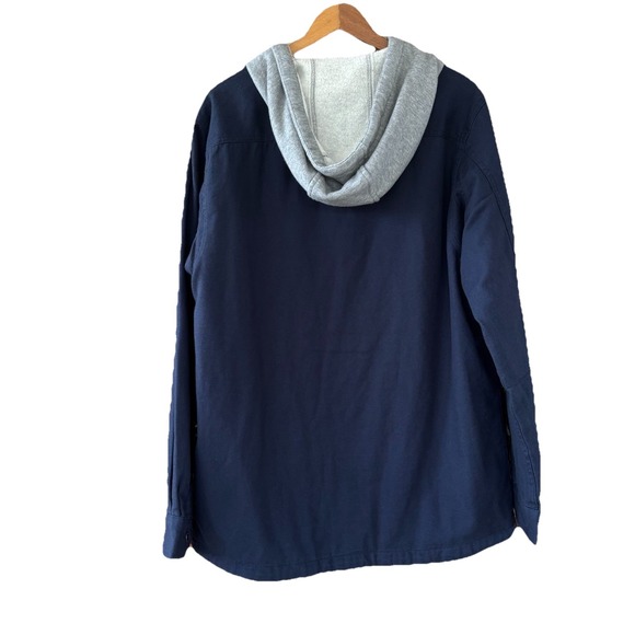 Duluth Trading‎ Jacket Men's M Fire Hose Hooded Red Flannel Lined Navy Blue - Picture 4 of 7